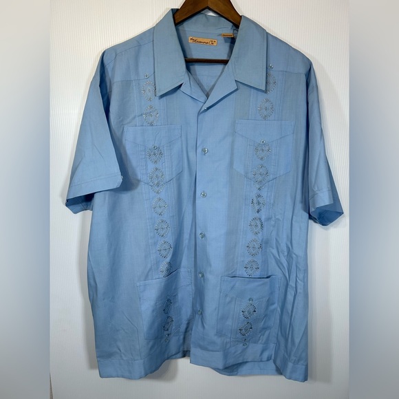 The Havanera Co Guayabera Shirt Short Sleeve Embroidered Button Front Size XXL - Picture 1 of 10